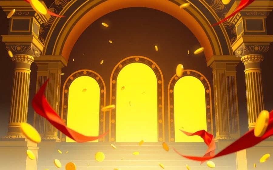 Golden gateway with three glowing doors