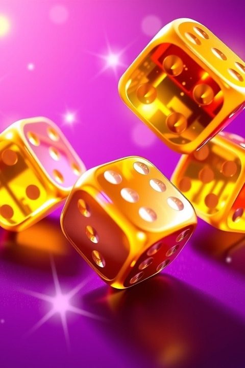 Golden dice on purple
