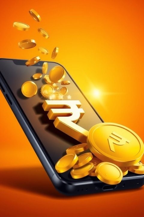 Phone pouring rupee coins