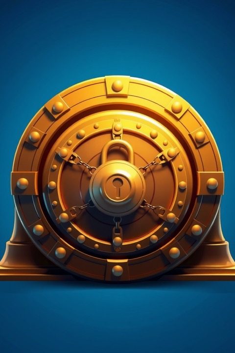 Golden vault door with padlock