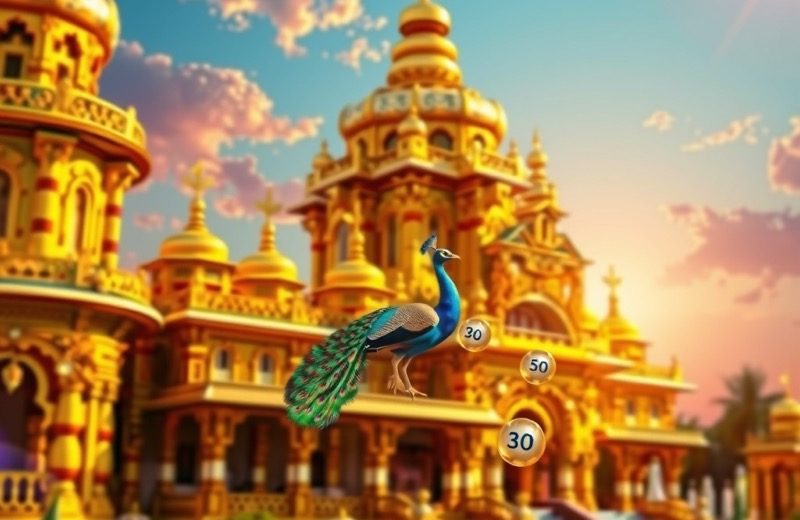 Golden Indian palace with a peacock