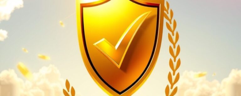 Golden shield with a check mark
