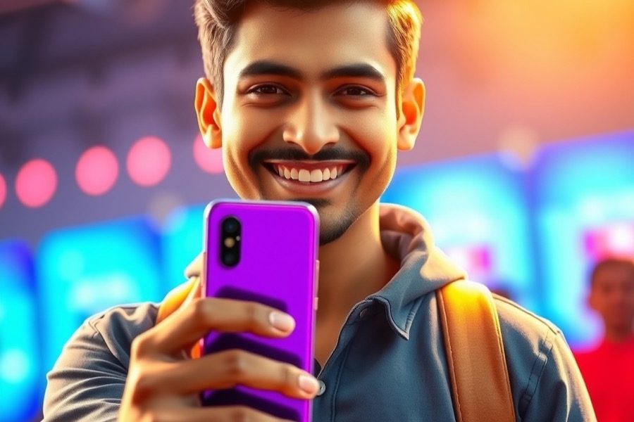 Young man holding a smartphone