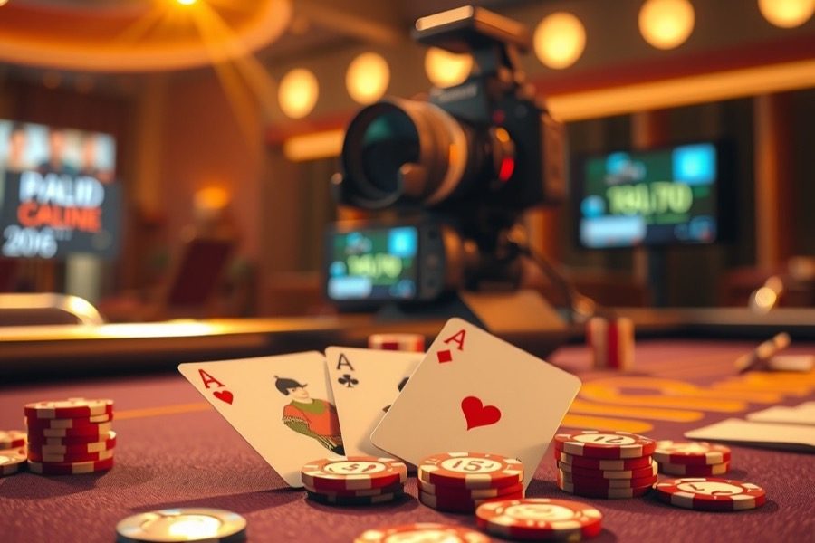 Live casino table with cards and chips