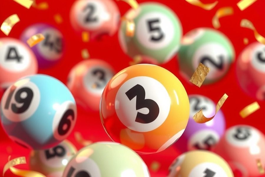 Lottery balls bouncing on red